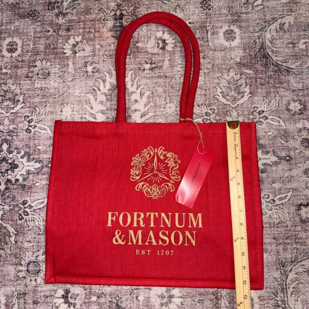 Fortnum & Mason Christmas Bag For Life Red Gold Jute Tote Piccadilly Shopper NEW